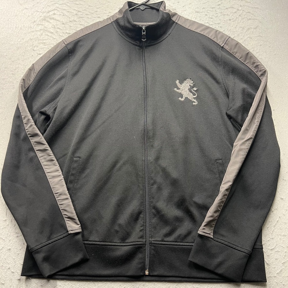 Express Mens Track Jacket XL Black Grey Lion Logo Full Zip Athletic Striped